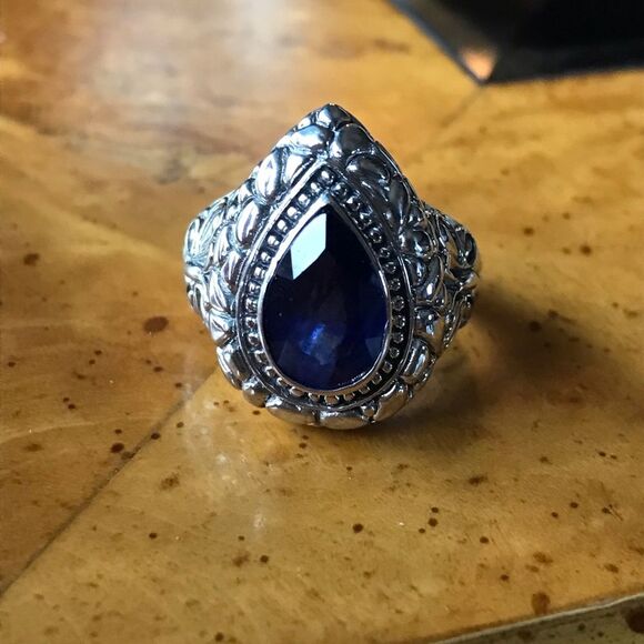 Natural Blue Sapphire Sterling Silver Ring Size 7 - Picture 10 of 10